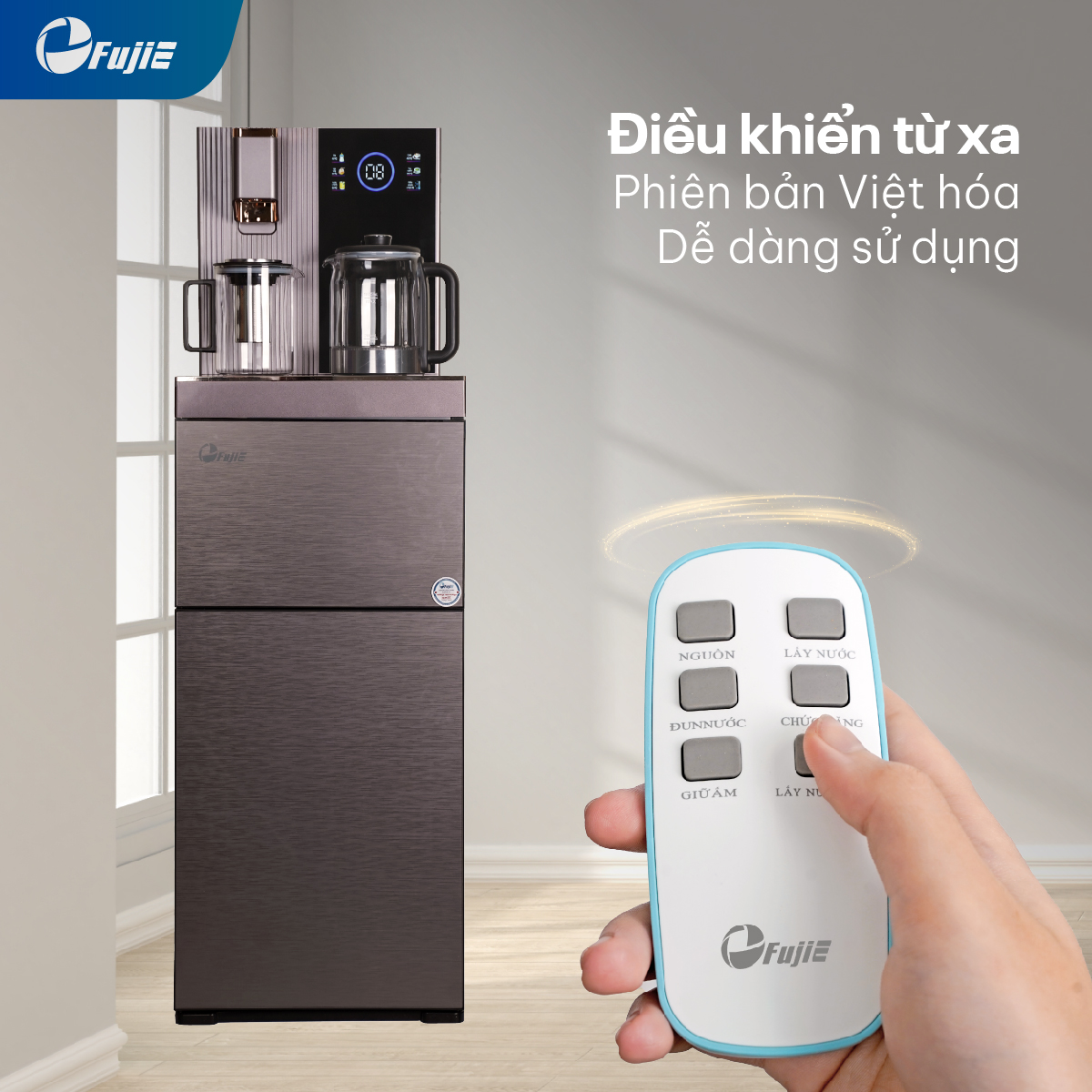 Cây nước nóng lạnh bàn trà cao cấp có ngăn khử khuẩn UV FujiE TB238UV