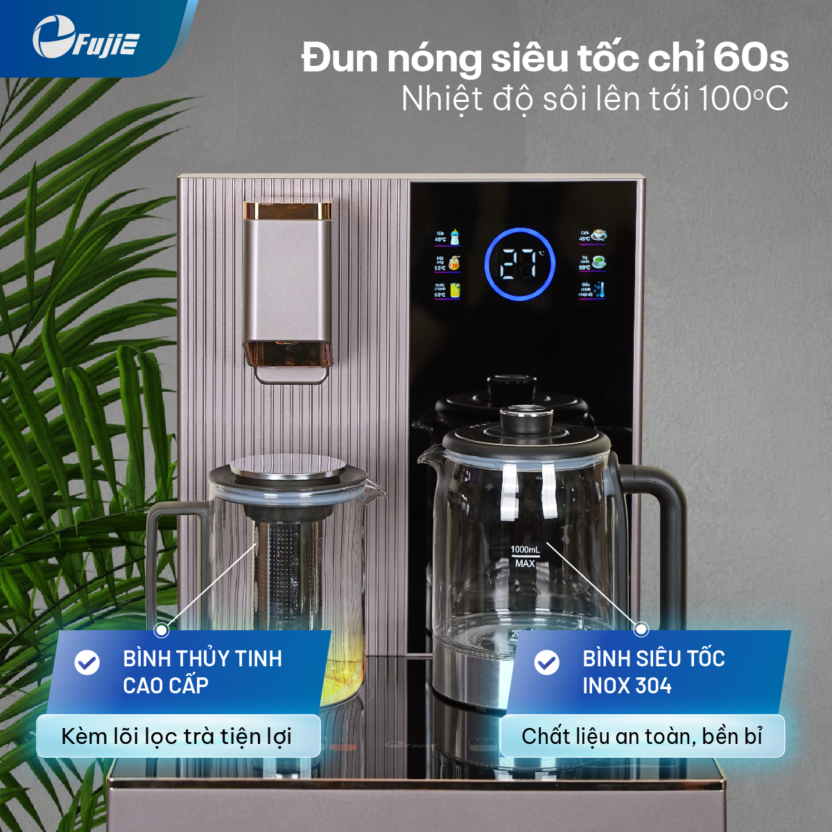 Cây nước nóng lạnh bàn trà cao cấp có ngăn khử khuẩn UV FujiE TB238UV