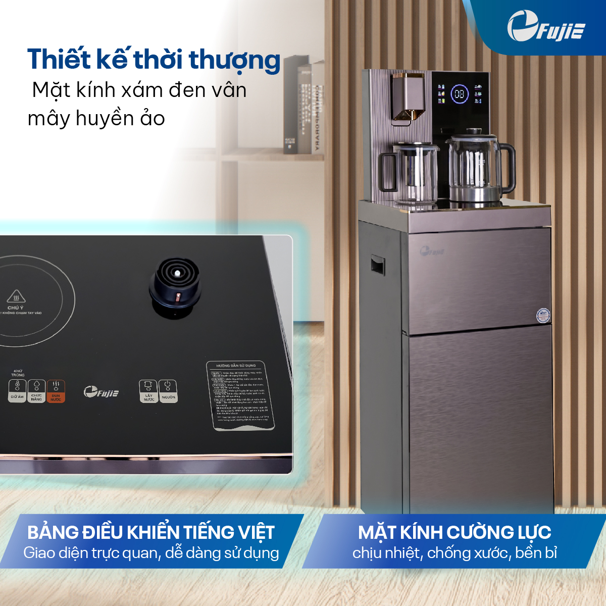 Cây nước nóng lạnh bàn trà cao cấp có ngăn khử khuẩn UV FujiE TB238UV