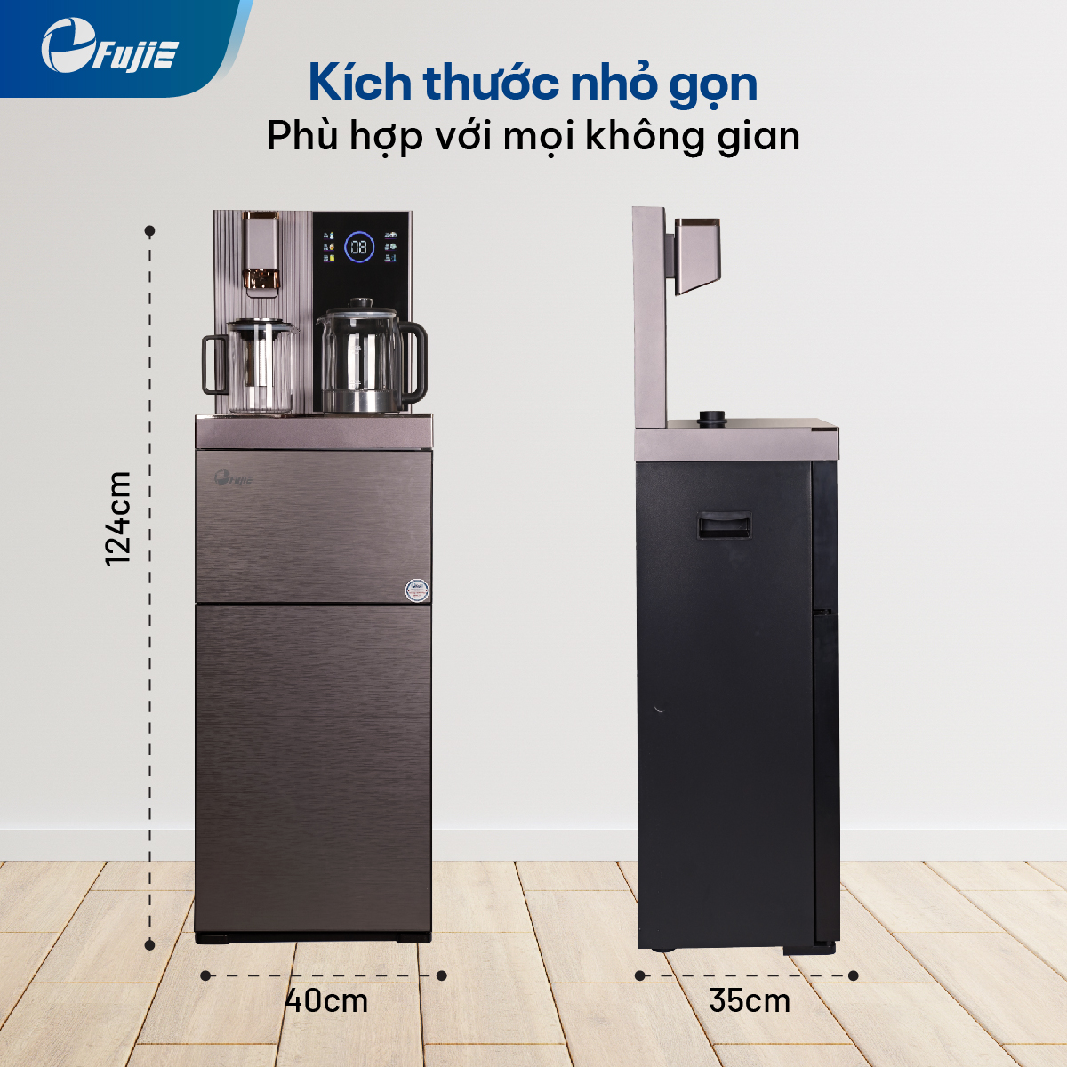 Cây nước nóng lạnh bàn trà cao cấp có ngăn khử khuẩn UV FujiE TB238UV