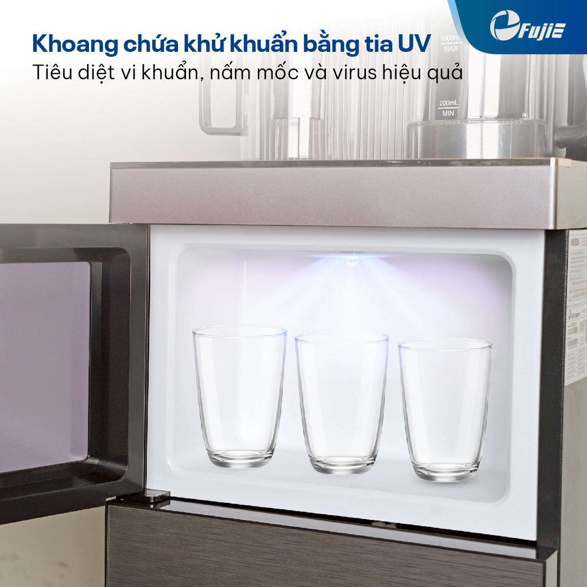 Cây nước nóng lạnh bàn trà cao cấp có ngăn khử khuẩn UV FujiE TB238UV